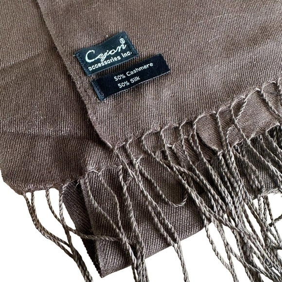 Cejon Cashmere-Silk Brown‎ Fringe Scarf Soft Lightweight Pashmina-Style Shawl - Picture 1 of 6